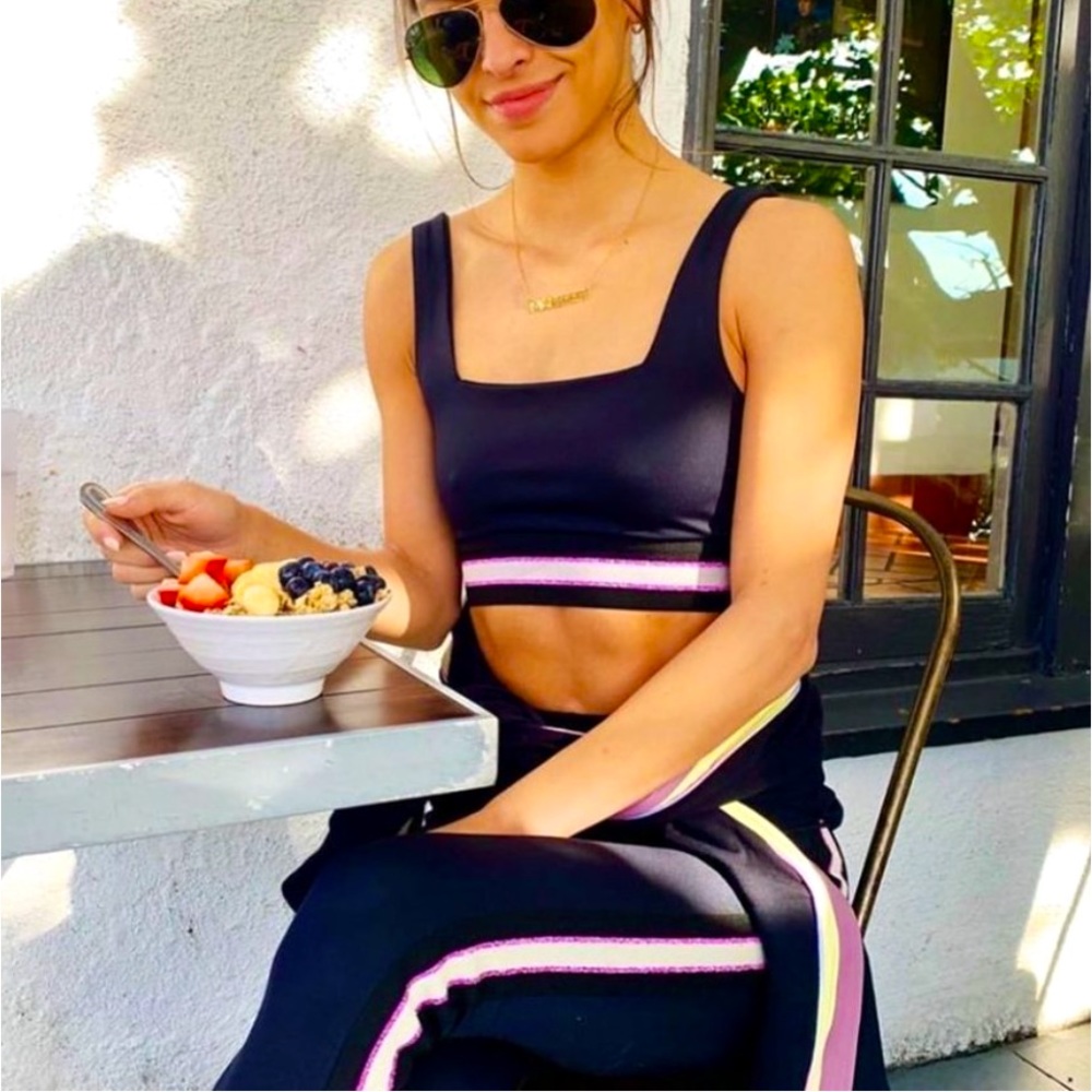Noli Yoga Luxe Fabric Black Legging w/ Metallic Pink Tuxedo Stripe